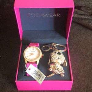 Rocawear Watch Pink & Rhinestone Dog Keychain, NEW